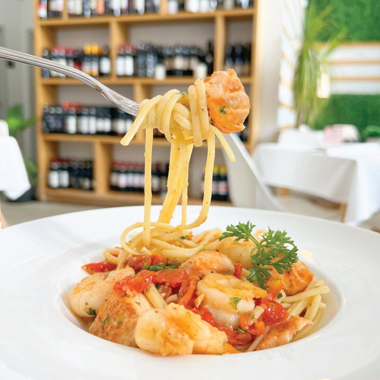 Spaghetti with Salmon and Shrimps.
